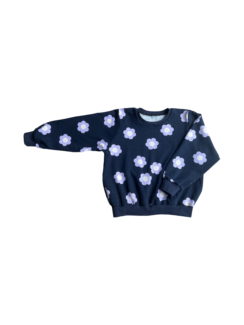 Dunkelblaues Sweat aus Baumwolle mit Blumen Motiv für Kinder / Mädchen / Jungs