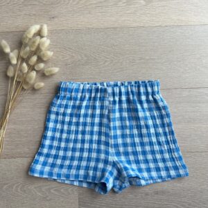 Sommer Short / kurze Hose aus Baumwolle mit blauem Karo Muster für Jungs und Mädchen