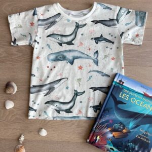 Kurzarm-Shirt für Kinder in Off-White mit Walfisch-Motiv "Ozean"